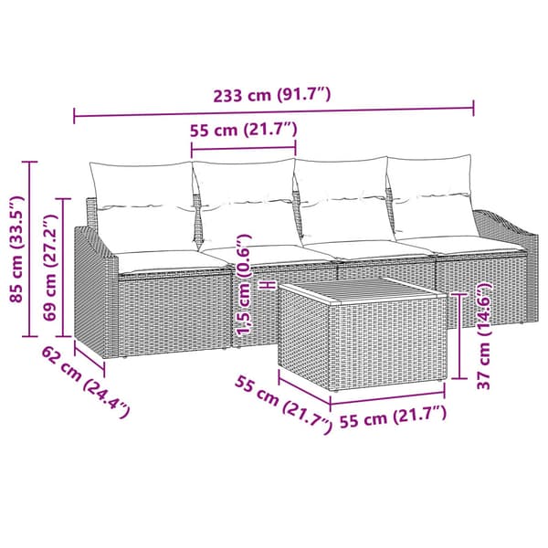 Trädgårdsoffset med kudde 5 pcs Svart konstrotting