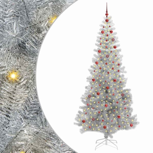 Julgran med LED-belysning Silver 240 cm PET och stål
