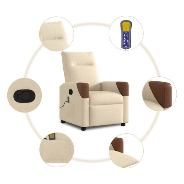 Massagefåtölj gräddvit tyg