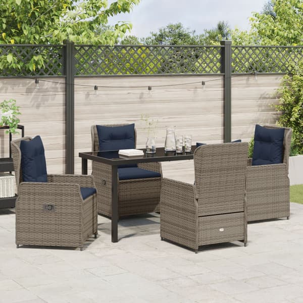 Trädgårdsmöbelset med kudde 5 pcs Grå Poly rattan