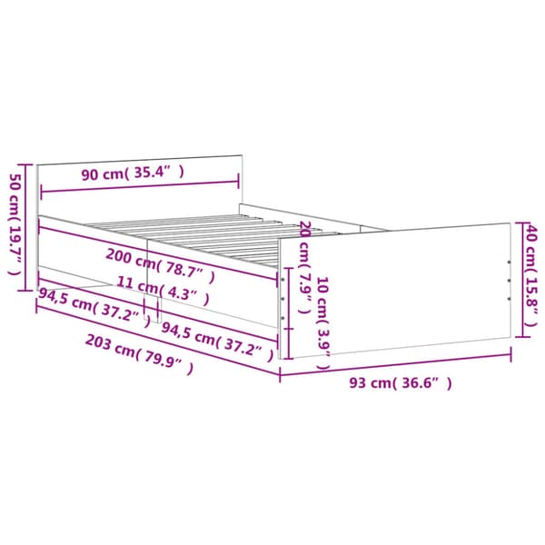 Sängram vit 90x200 cm konstruerat trä