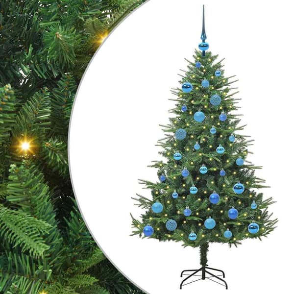Konstgjord Förbelyst Julgran med Bollsats Grön 150 cm