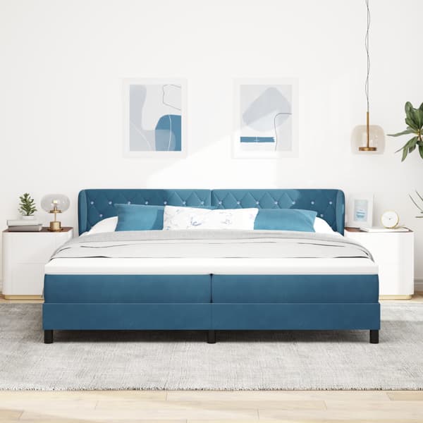 Bäddfjäder med madrass Mörkblå 200 x 200 cm Sammet
