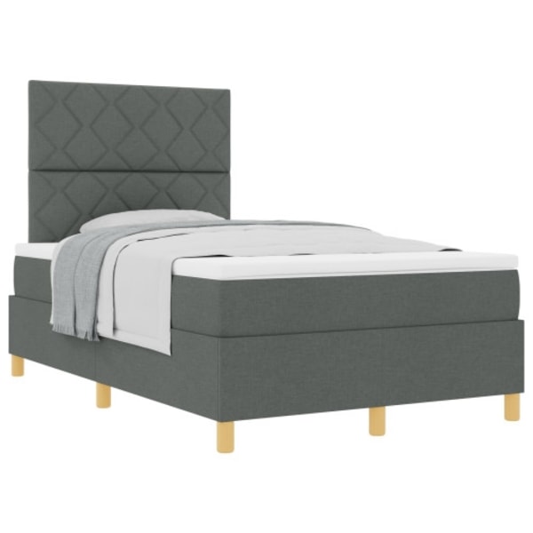 Box Spring Säng med Madrass Mörkgrå Kompakt Dubbel Tyg