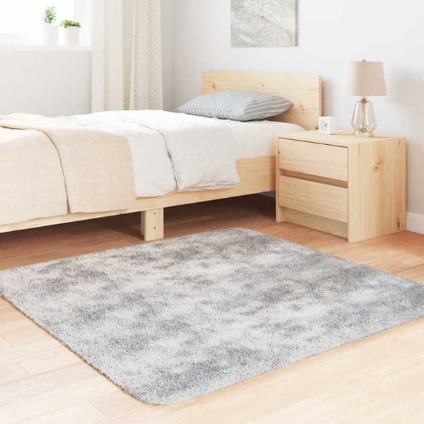 Ryamatta med lång lugg NAVARRA ljusgrå 120x120 cm polyester