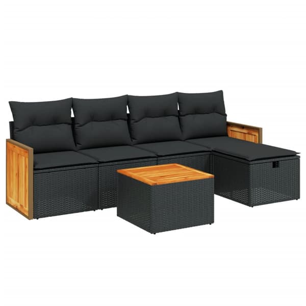 Loungegrupp med dynor 6 delar svart konstrotting