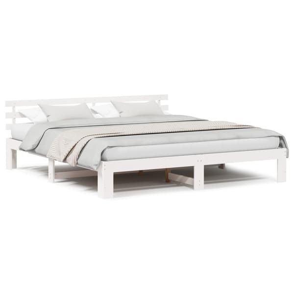 Sängram med huvudgavel Vit 200 x 200 cm Massiv furu