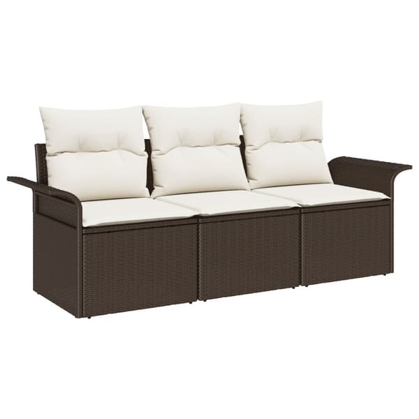 Trädgårdsoffset med kudde med lagring 3 pcs Brun Poly rattan