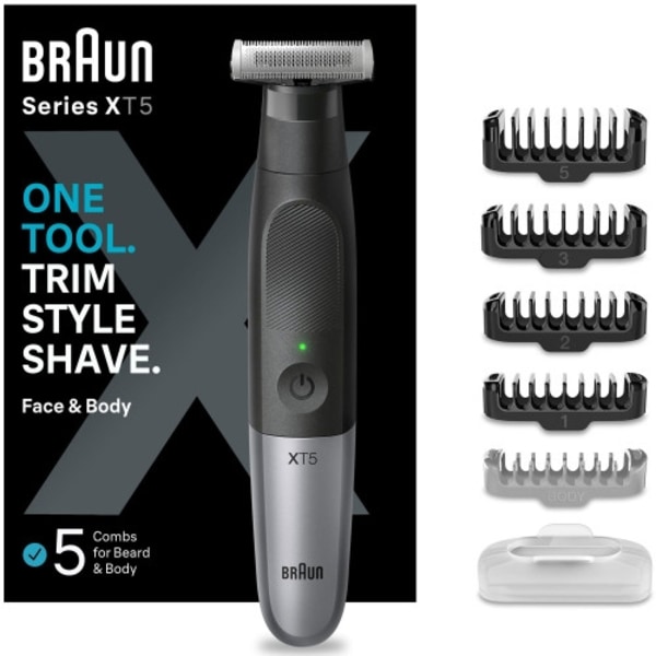 Hybridtrimmer Face&Body XT5100 5-kammar Svart, Grå
