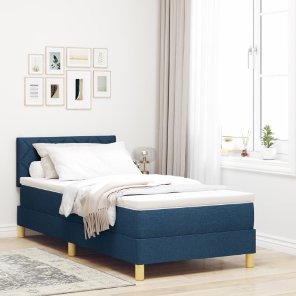 Boxspring-säng med madrass Blå 100x200 cm Tyg
