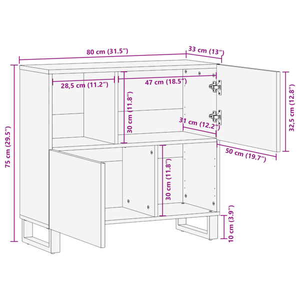 Sideboard Vit 80 x 33 x 75 cm massivt mangoträ