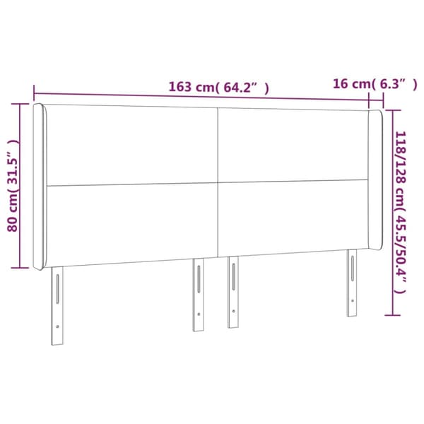 Sänggavel LED gräddvit 163x16x118/128 cm tyg