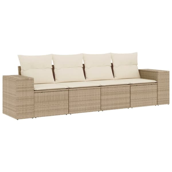 Soffgrupp för trädgård med dynor 4 delar beige konstrotting