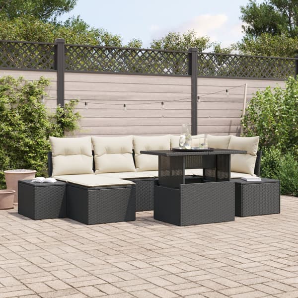 Trädgårdsoffset med lagring 7 pcs Svart Poly rattan