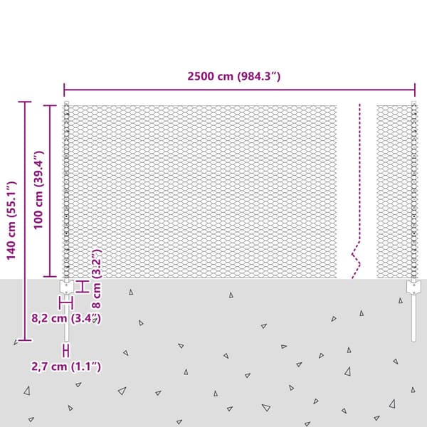 Stängsel med stolpe Grå 1 x 25 m Stål