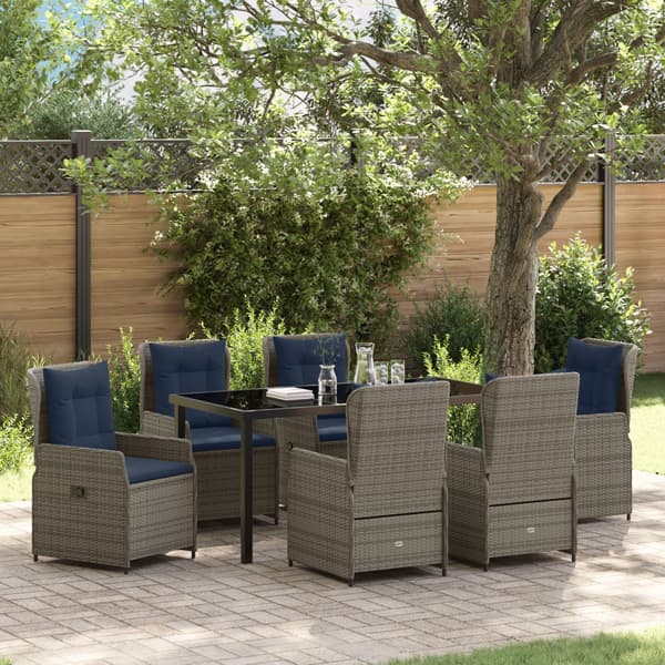 Trädgårdsmöbelset med kudde 7 pcs Grå Poly rattan