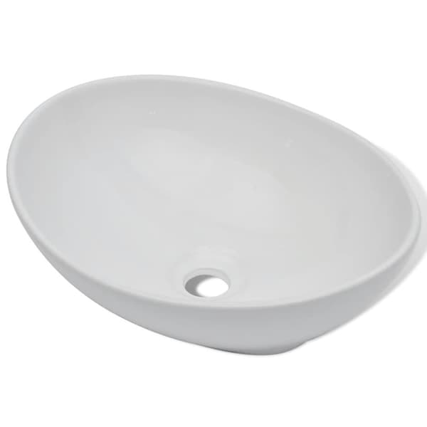 Handfat med blandare keramik oval vit