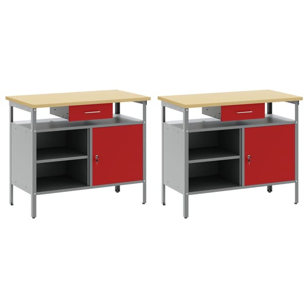 Arbetsbänkset med låda 2 pcs Röd och Grå 200 x 55 x 85 cm