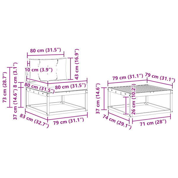 Utomhussoffset 9 pcs Vit och Beige 79 x 79 x 37 cm Polyester