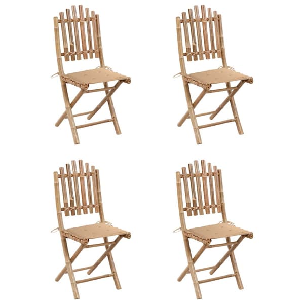 Hopfällbar matgrupp för trädgården med dynor 5 delar bambu