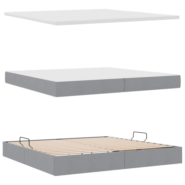Förvaringssäng med madrass Ljusgrå 200 x 200 cm Polyester