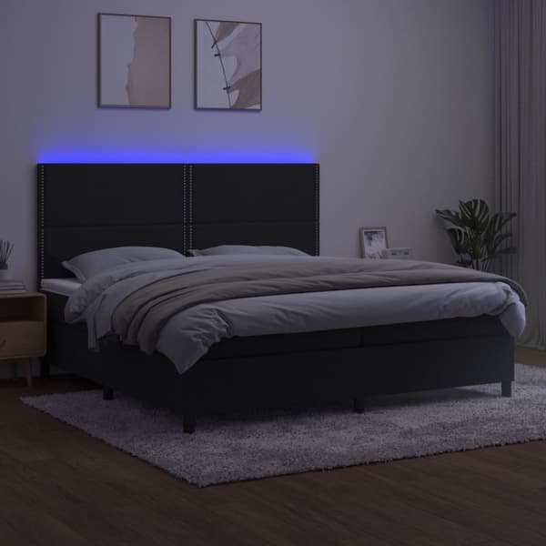 Ramsäng med madrass & LED svart 200x200 cm sammet