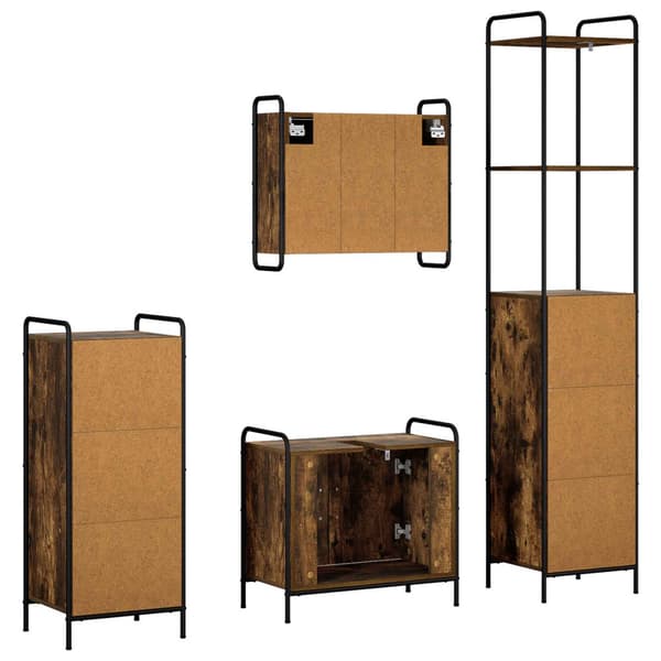 Badrumsskåpsset 4 st Rökt ek 40 x 36 x 200,5 cm Konstruerat trä