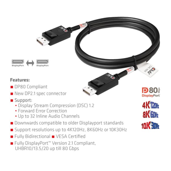 CLUB3D CAC-1091 DisplayPort-kabel 1,2 m Svart