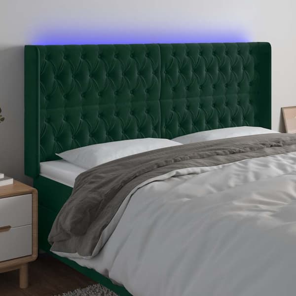 Sänggavel LED mörkgrön 183x16x118/128 cm sammet