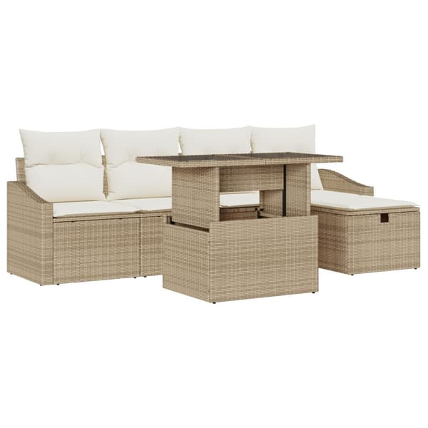 Trädgårdsoffset med kudde 6 pcs Beige konstrotting