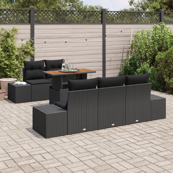 Trädgårdsoffset med lagring 6 pcs Svart Poly rattan