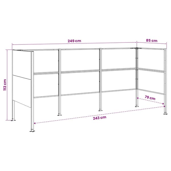 Soptunneskärm 249 x 85 x 113 cm Rostfritt stål Silver
