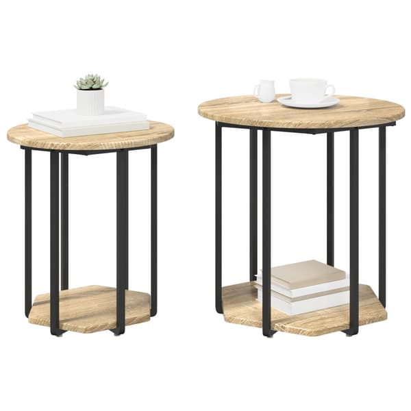 Sidobordsset med hylla 2 pcs Brun