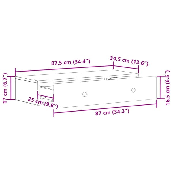Väggmonterad sidobord Vit högglans 87,5 x 34,5 x 17 cm