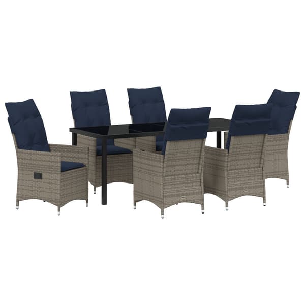 Bord- och stolset med kudde 7 pcs Grå PE Rattan