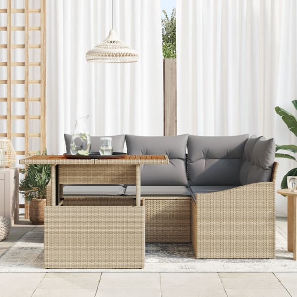 Trädgårdsoffset med lagring 5 pcs Beige Poly rattan