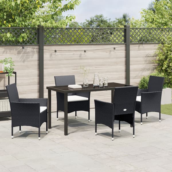 Trädgårdsmöbelset med kudde 5 pcs Svart konstrotting