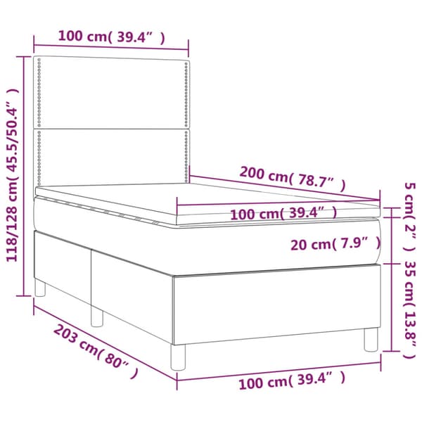Ramsäng med madrass & LED mörkblå 100x200 cm sammet