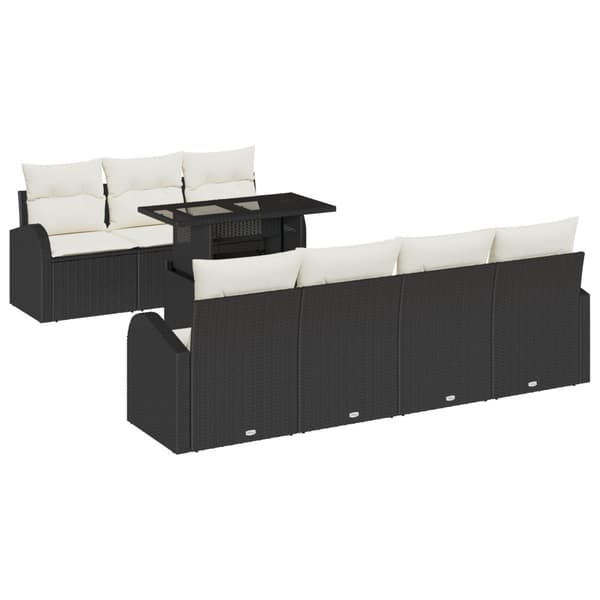 Trädgårdsoffset med kudde 8 pcs Svart Poly rattan
