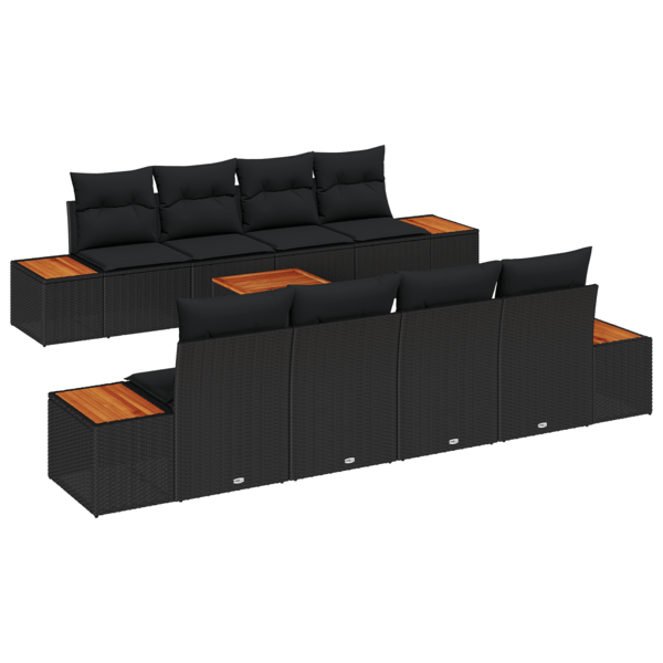 Trädgårdsoffset med kudde 9 pcs Svart Poly rattan