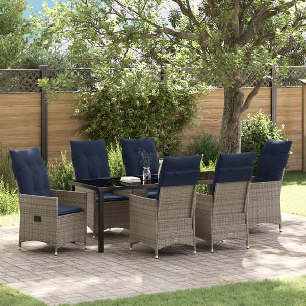 Bord- och stolset med kudde 7 pcs Grå PE Rattan