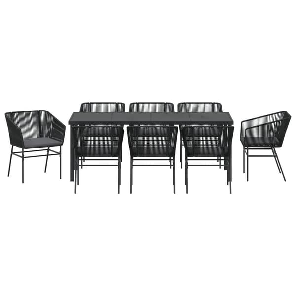 Trädgårdsmöbelset med kudde 9 pcs Svart Pulverlackerat stål