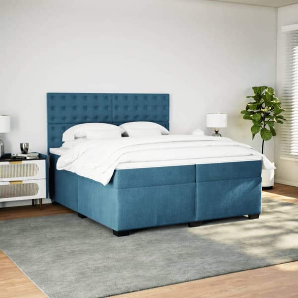 Ramsäng med madrass blå 200x200 cm sammet
