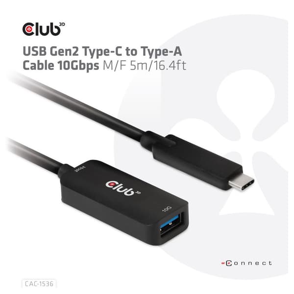 Club 3D - USB typ C-förlängningskabel - USB-C till USB typ A - 5 m