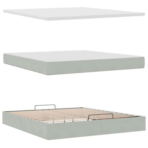 Ottoman sängram med madrass ljusgrå 180x200 cm sammet