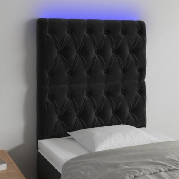Sänggavel LED svart 80x7x118/128 cm sammet