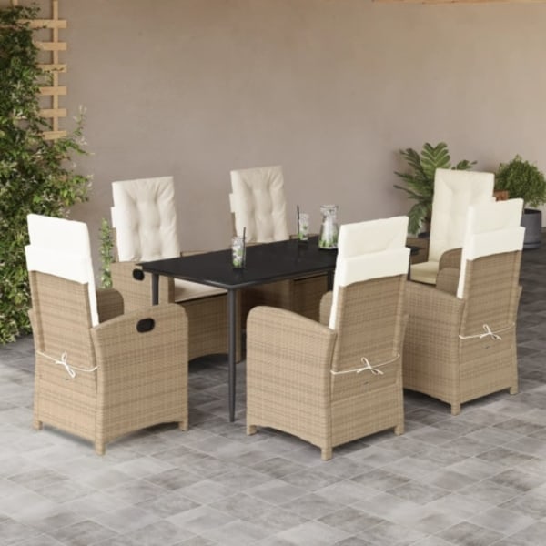 Matgrupp för trädgården med dynor 7 delar beige konstrotting