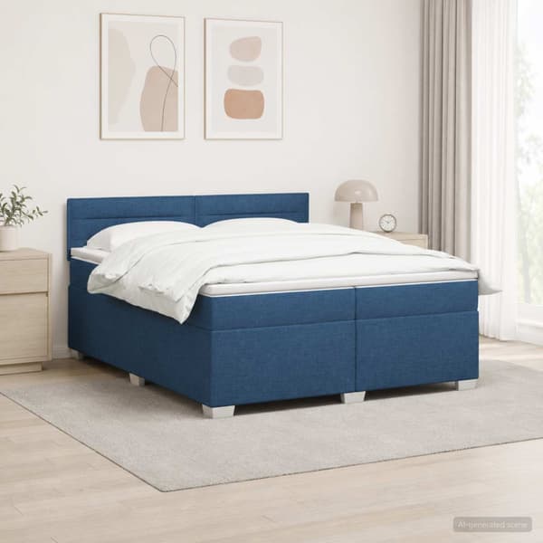 Boxspring säng med madrass och LED Blå 200 x 200 cm Tyg