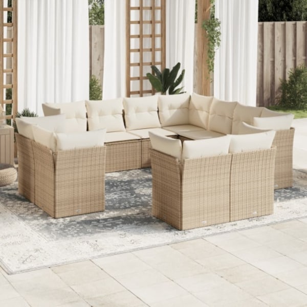 Loungegrupp för trädgården m. dynor 11 delar beige konstrotting