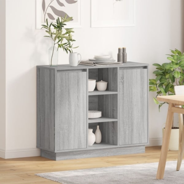 Sideboard med LED Grå Sonoma 90x32x75 cm Konstruerat trä